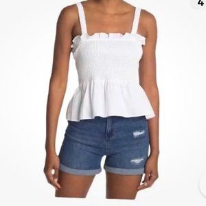 TOPSHOP WHITE SMOCKED PEPLUM CUT OUT BACK TANK TOP SMALL COTTON NWOT